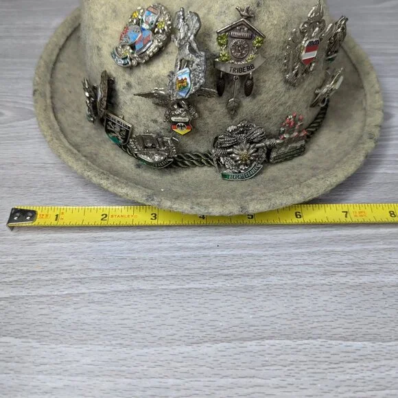 Vintage Austrian Tyrolean Classic Hunting Wool Hat w/ 14 Vintage Pins Size 52